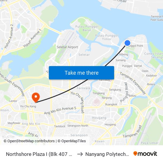 Northshore Plaza I (Blk 407 Cp) to Nanyang Polytechnic map