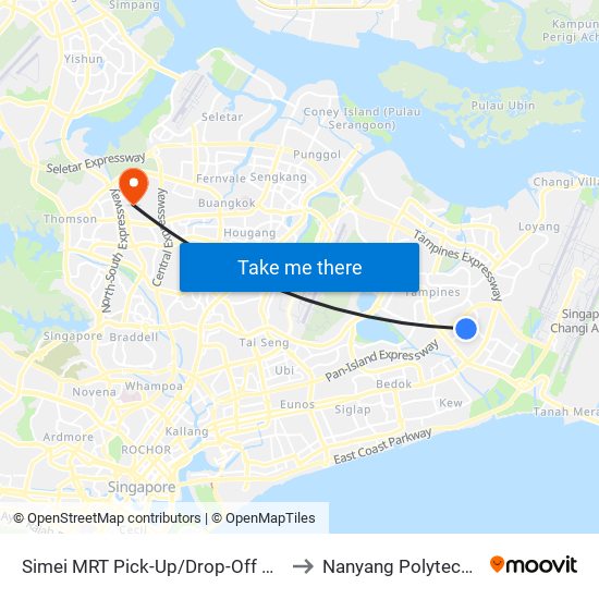 Simei MRT Pick-Up/Drop-Off Point to Nanyang Polytechnic map