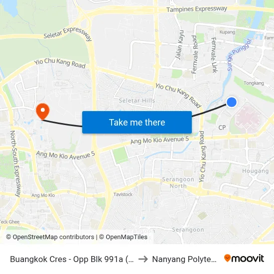Buangkok Cres - Opp Blk 991a (66609) to Nanyang Polytechnic map