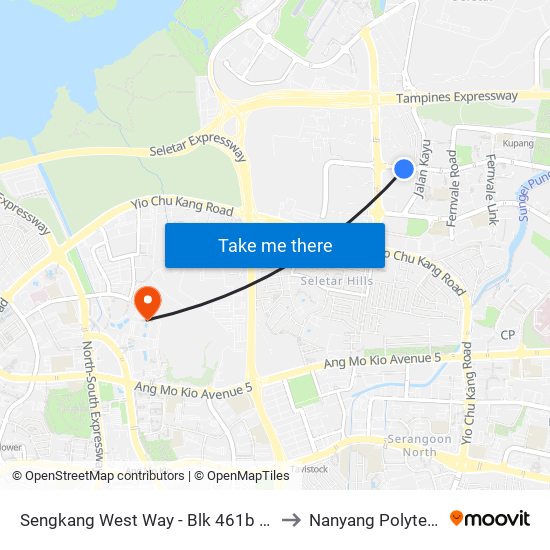 Sengkang West Way - Blk 461b (67999) to Nanyang Polytechnic map