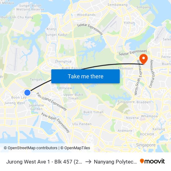Jurong West Ave 1 - Blk 457 (28521) to Nanyang Polytechnic map