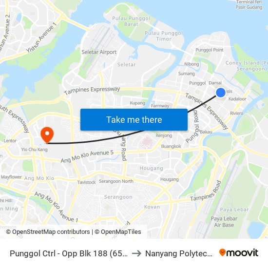 Punggol Ctrl - Opp Blk 188 (65271) to Nanyang Polytechnic map