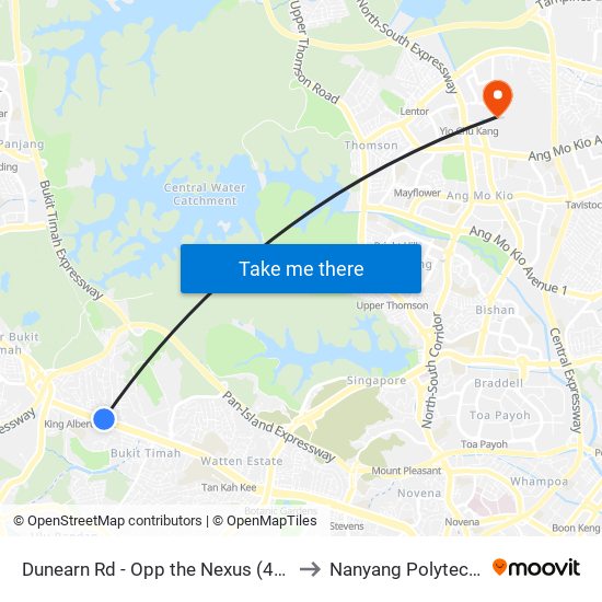 Dunearn Rd - Opp the Nexus (42039) to Nanyang Polytechnic map