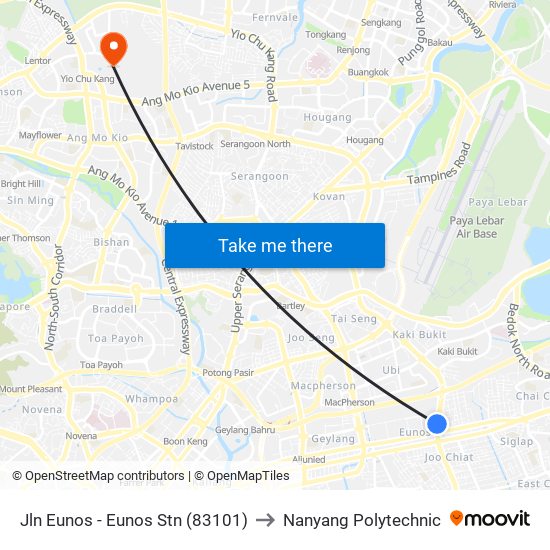 Jln Eunos - Eunos Stn (83101) to Nanyang Polytechnic map