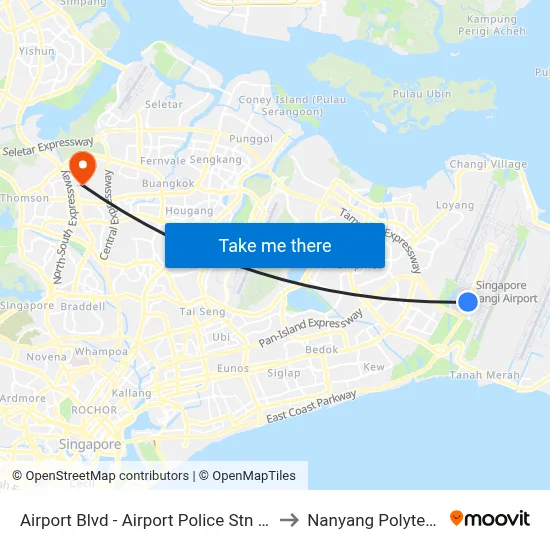 Airport Blvd - Airport Police Stn (95151) to Nanyang Polytechnic map