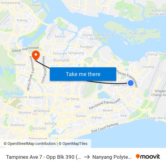 Tampines Ave 7 - Opp Blk 390 (76231) to Nanyang Polytechnic map