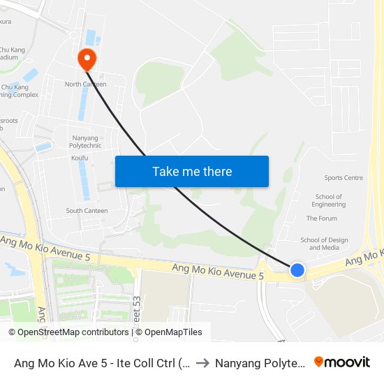 Ang Mo Kio Ave 5 - Ite Coll Ctrl (54481) to Nanyang Polytechnic map