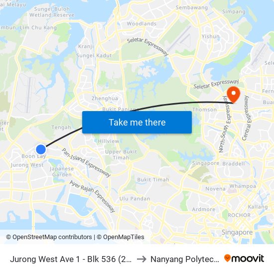 Jurong West Ave 1 - Blk 536 (28531) to Nanyang Polytechnic map