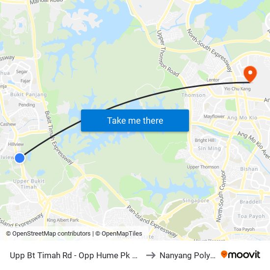 Upp Bt Timah Rd - Opp Hume Pk Condo (43049) to Nanyang Polytechnic map