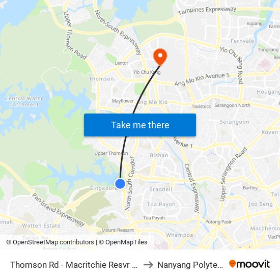 Thomson Rd - Macritchie Resvr (51071) to Nanyang Polytechnic map