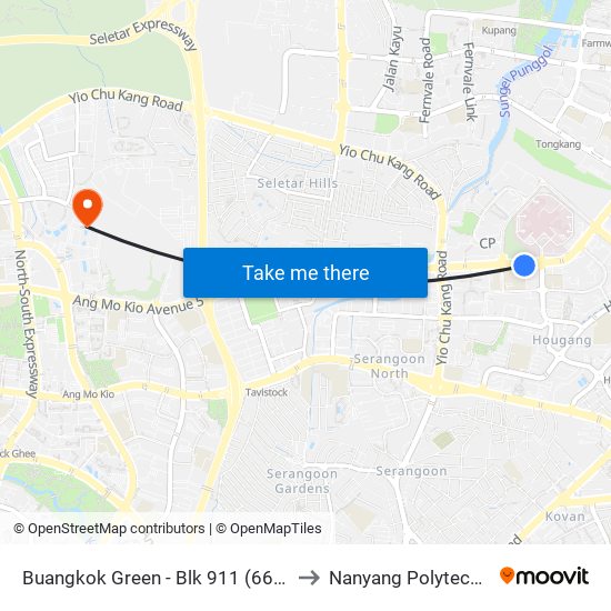 Buangkok Green - Blk 911 (66499) to Nanyang Polytechnic map