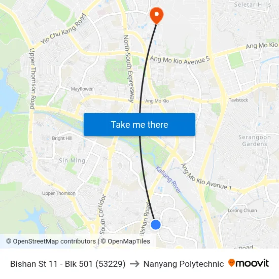 Bishan St 11 - Blk 501 (53229) to Nanyang Polytechnic map