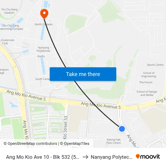 Ang Mo Kio Ave 10 - Blk 532 (54571) to Nanyang Polytechnic map