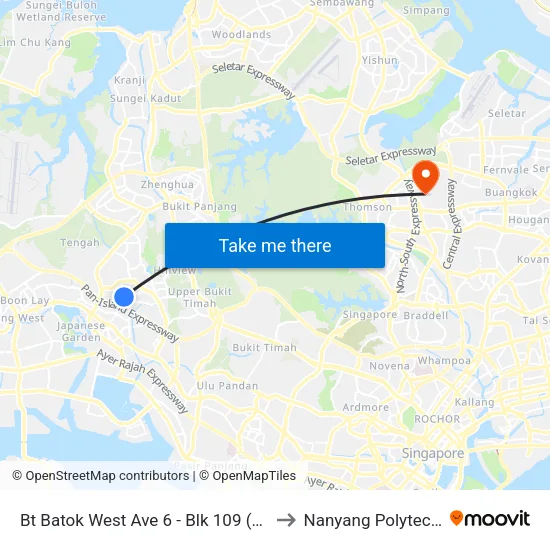 Bt Batok West Ave 6 - Blk 109 (43371) to Nanyang Polytechnic map