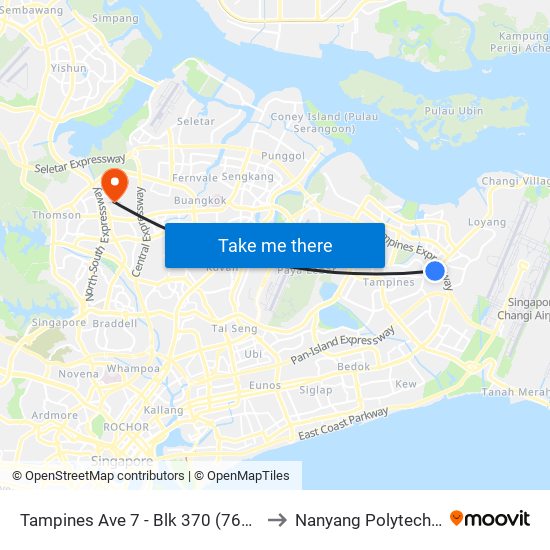 Tampines Ave 7 - Blk 370 (76249) to Nanyang Polytechnic map