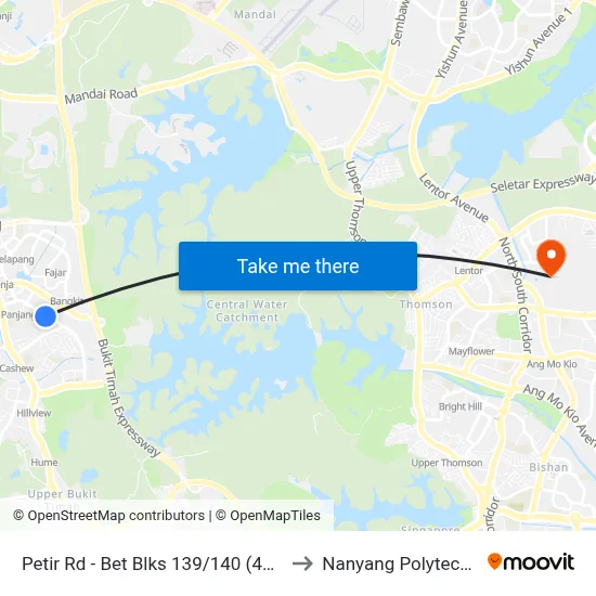Petir Rd - Bet Blks 139/140 (44219) to Nanyang Polytechnic map