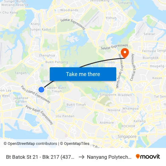 Bt Batok St 21 - Blk 217  (43739) to Nanyang Polytechnic map