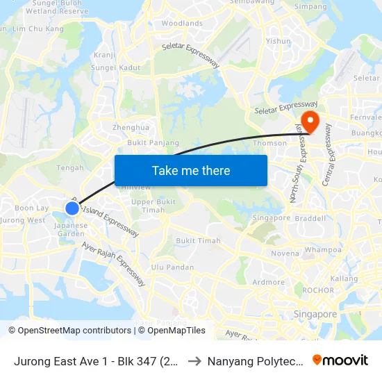 Jurong East Ave 1 - Blk 347 (28461) to Nanyang Polytechnic map