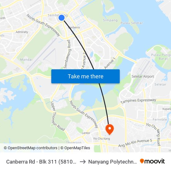 Canberra Rd - Blk 311 (58101) to Nanyang Polytechnic map