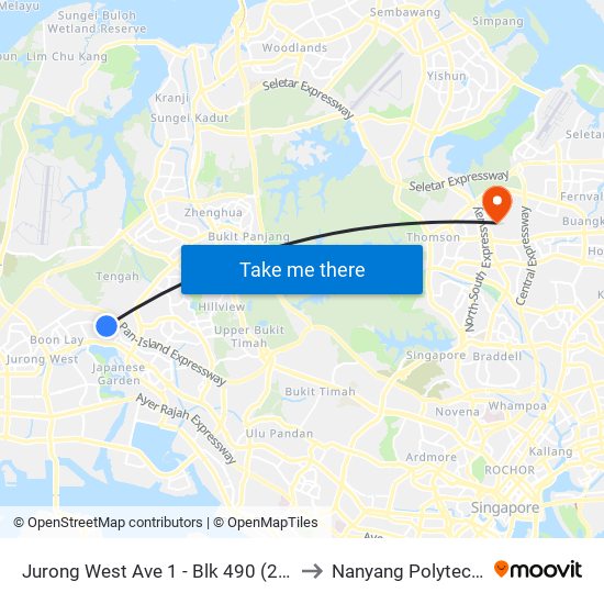 Jurong West Ave 1 - Blk 490 (28501) to Nanyang Polytechnic map