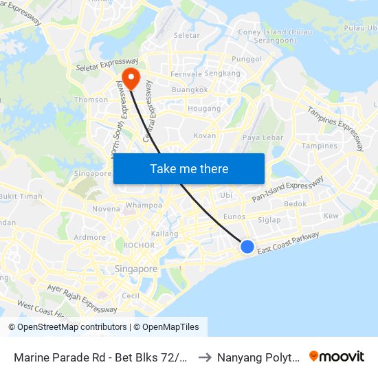 Marine Parade Rd - Bet Blks 72/74 (92059) to Nanyang Polytechnic map