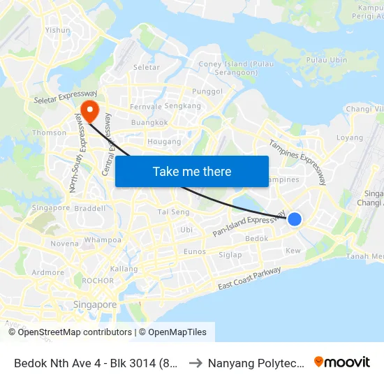 Bedok Nth Ave 4 - Blk 3014 (84431) to Nanyang Polytechnic map