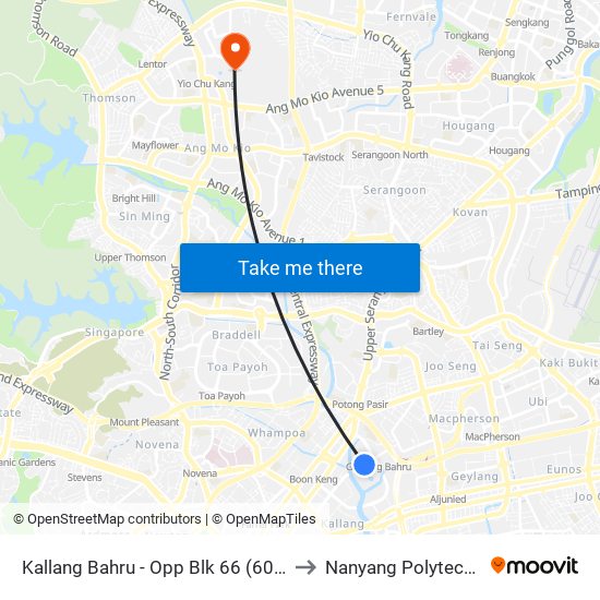 Kallang Bahru - Opp Blk 66 (60039) to Nanyang Polytechnic map