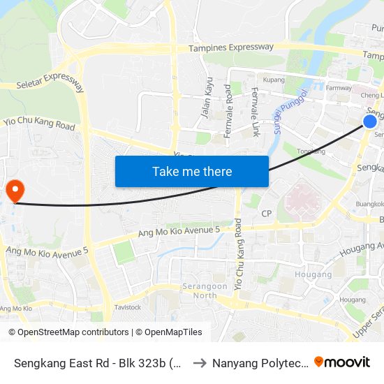 Sengkang East Rd - Blk 323b (67449) to Nanyang Polytechnic map