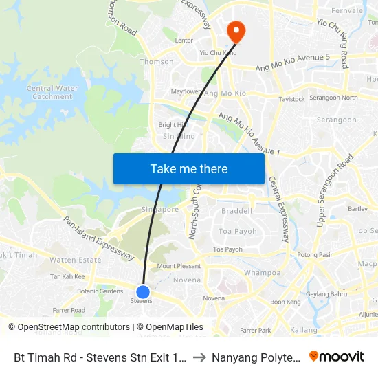 Bt Timah Rd - Stevens Stn Exit 1(40081) to Nanyang Polytechnic map