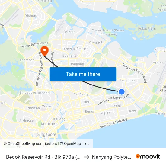 Bedok Reservoir Rd - Blk 970a (75069) to Nanyang Polytechnic map