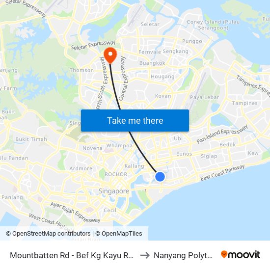 Mountbatten Rd - Bef Kg Kayu Rd (91091) to Nanyang Polytechnic map