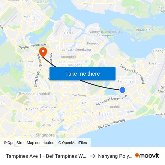 Tampines Ave 1 - Bef Tampines West Stn (75059) to Nanyang Polytechnic map