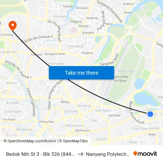 Bedok Nth St 3 - Blk 526 (84411) to Nanyang Polytechnic map