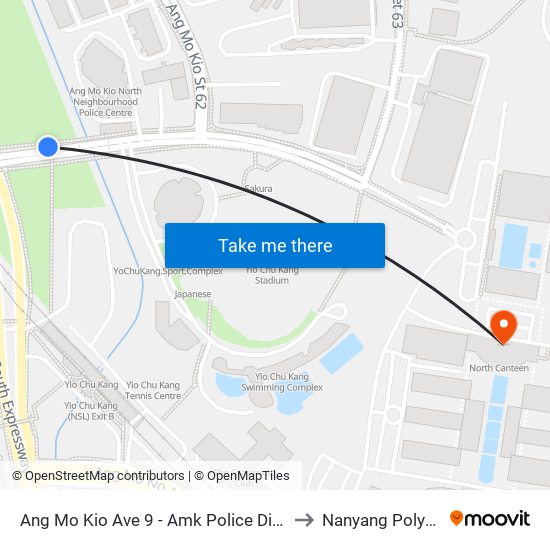 Ang Mo Kio Ave 9 - Amk Police Div Hq (55301) to Nanyang Polytechnic map