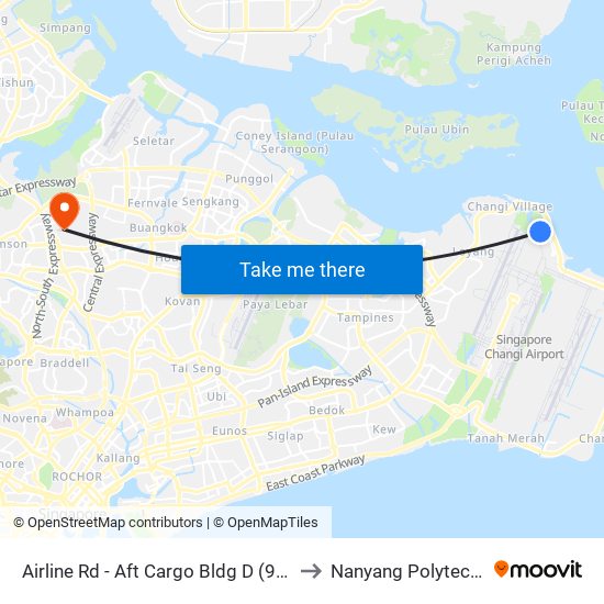 Airline Rd - Aft Cargo Bldg D (95141) to Nanyang Polytechnic map