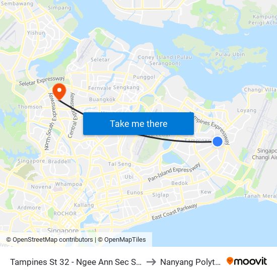 Tampines St 32 - Ngee Ann Sec Sch (76411) to Nanyang Polytechnic map