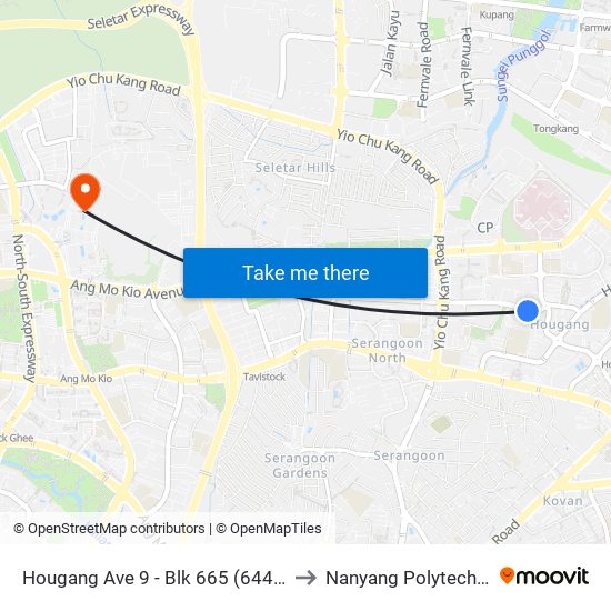 Hougang Ave 9 - Blk 665 (64479) to Nanyang Polytechnic map