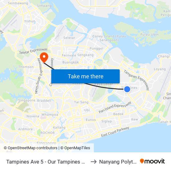 Tampines Ave 5 - Our Tampines Hub (76051) to Nanyang Polytechnic map
