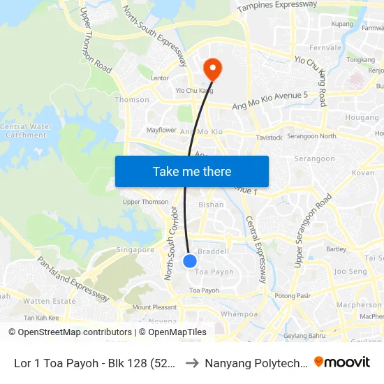 Lor 1 Toa Payoh - Blk 128 (52159) to Nanyang Polytechnic map
