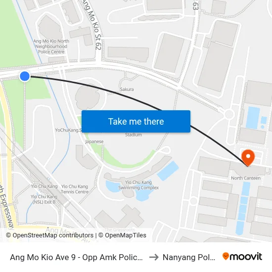 Ang Mo Kio Ave 9 - Opp Amk Police Div Hq (55309) to Nanyang Polytechnic map