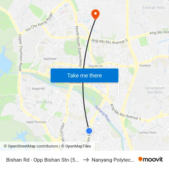 Bishan Rd - Opp Bishan Stn (53239) to Nanyang Polytechnic map