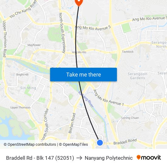 Braddell Rd - Blk 147 (52051) to Nanyang Polytechnic map