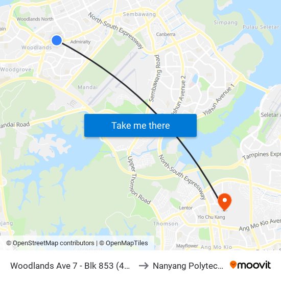 Woodlands Ave 7 - Blk 853 (46391) to Nanyang Polytechnic map