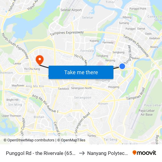 Punggol Rd - the Rivervale (65019) to Nanyang Polytechnic map