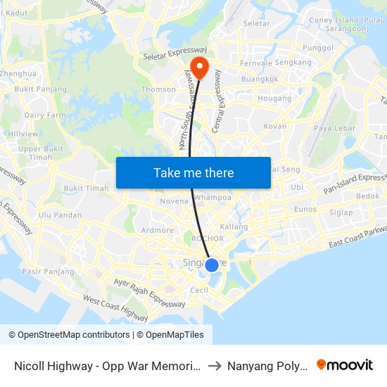 Nicoll Highway - Opp War Memorial Pk (02119) to Nanyang Polytechnic map