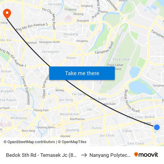 Bedok Sth Rd - Temasek Jc (84111) to Nanyang Polytechnic map