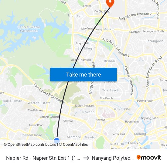 Napier Rd - Napier Stn Exit 1 (13019) to Nanyang Polytechnic map