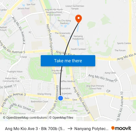 Ang Mo Kio Ave 3 - Blk 700b (54241) to Nanyang Polytechnic map