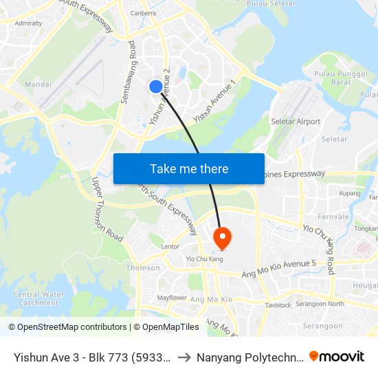 Yishun Ave 3 - Blk 773 (59331) to Nanyang Polytechnic map