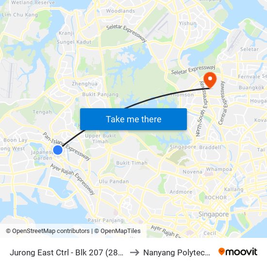 Jurong East Ctrl - Blk 207 (28319) to Nanyang Polytechnic map